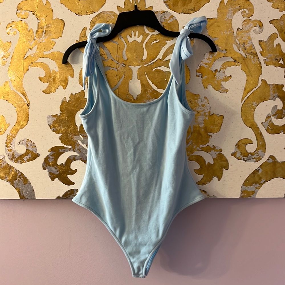 Day‎ + Moon Size Large Baby Blue Ribbed Bow Strap Tank Bodysuit NEW WITH TAGS